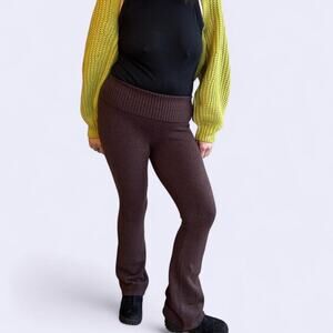 Vintage 90s y2k fuzzy brown fold over yoga pant women's small